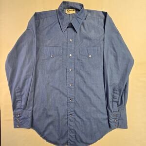 Vintage Pearl Snap Mondiki Square Dance Clothing Blue XL long Sleeve Button Up